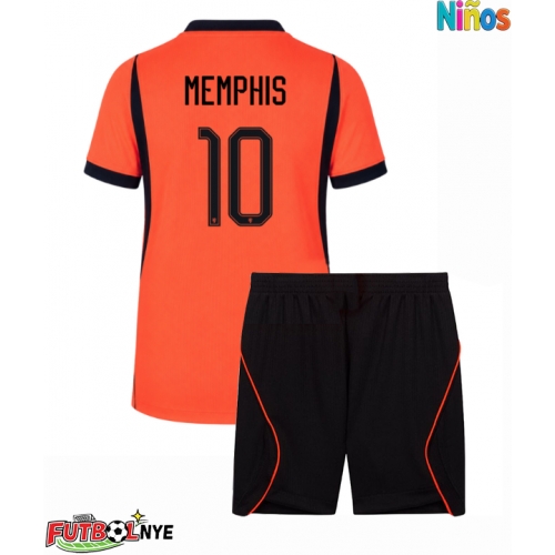 Camiseta Países Bajos Memphis Depay #10 Primera Equipación para niños Mundial 2026 manga corta (+ pantalones cortos)